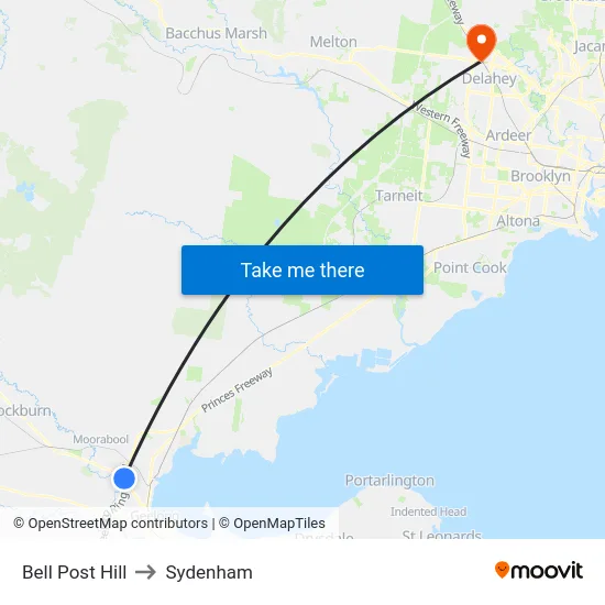 Bell Post Hill to Sydenham map