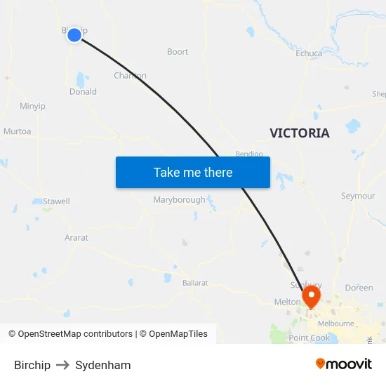 Birchip to Sydenham map