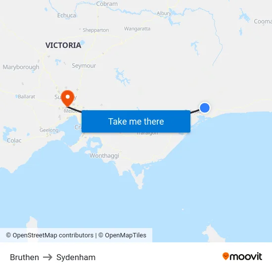 Bruthen to Sydenham map