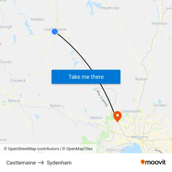Castlemaine to Sydenham map