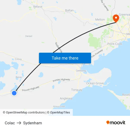 Colac to Sydenham map
