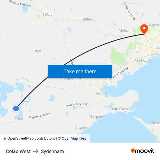Colac West to Sydenham map