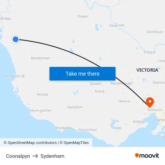 Coonalpyn to Sydenham map