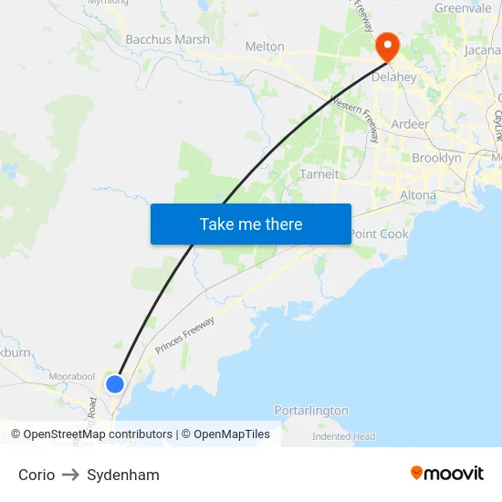 Corio to Sydenham map