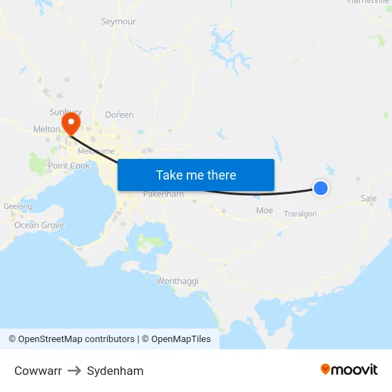Cowwarr to Sydenham map