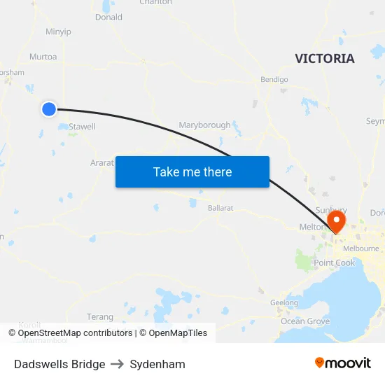 Dadswells Bridge to Sydenham map