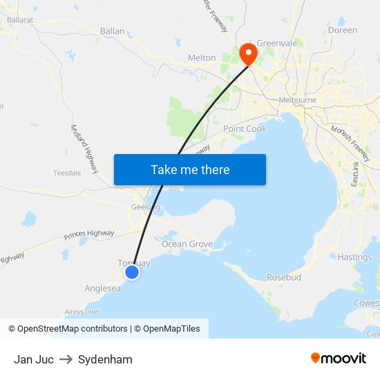 Jan Juc to Sydenham map