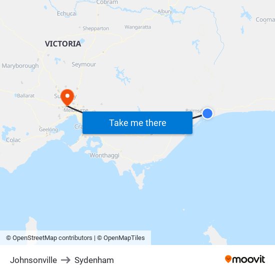 Johnsonville to Sydenham map