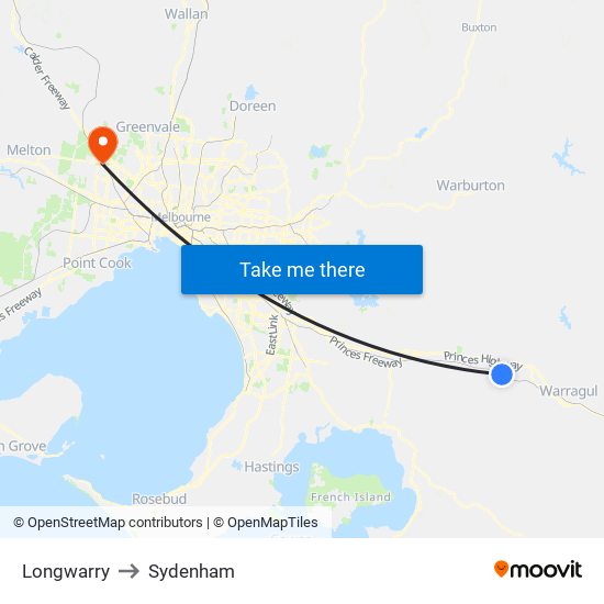 Longwarry to Sydenham map