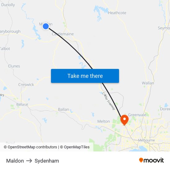 Maldon to Sydenham map