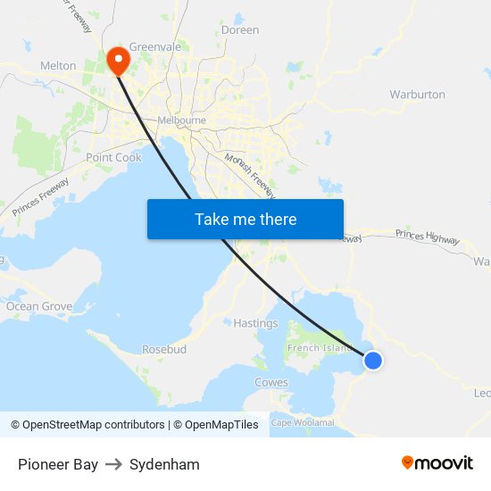 Pioneer Bay to Sydenham map