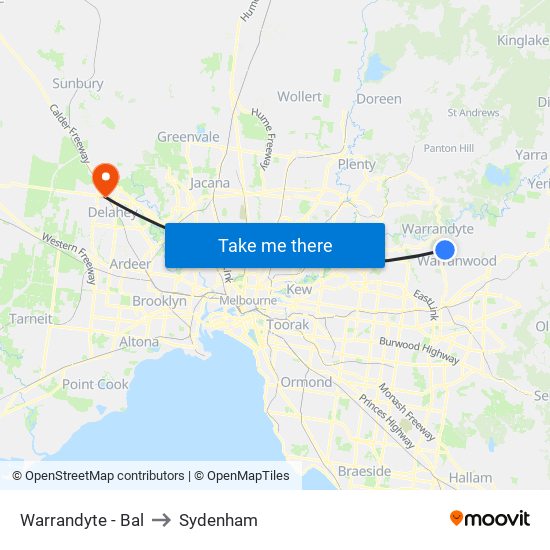 Warrandyte - Bal to Sydenham map