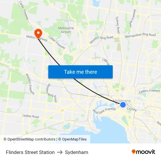 Flinders Street Station to Sydenham map