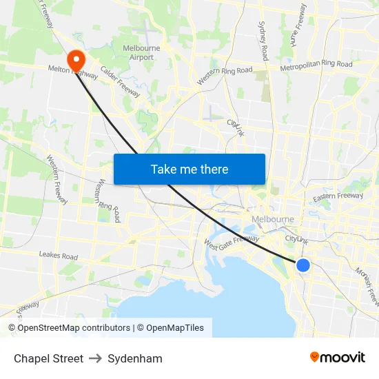 Chapel Street to Sydenham map