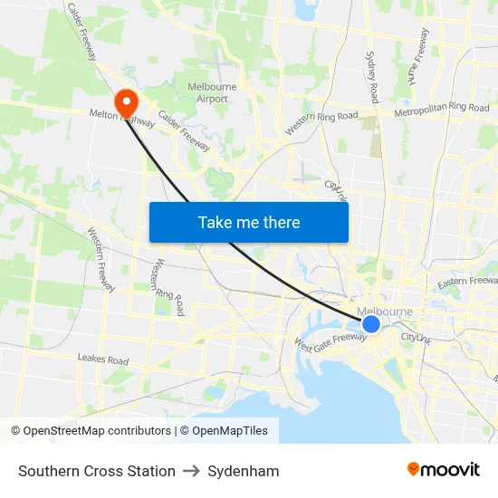 Southern Cross Station to Sydenham map