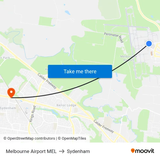 Melbourne Airport MEL to Sydenham map