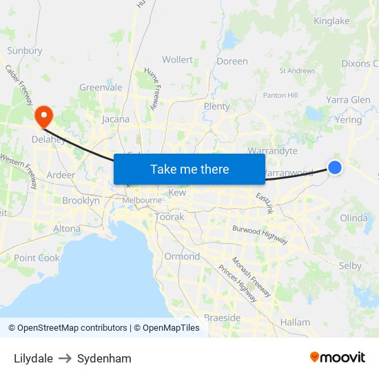 Lilydale to Sydenham map