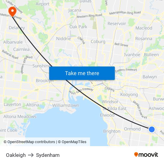 Oakleigh to Sydenham map