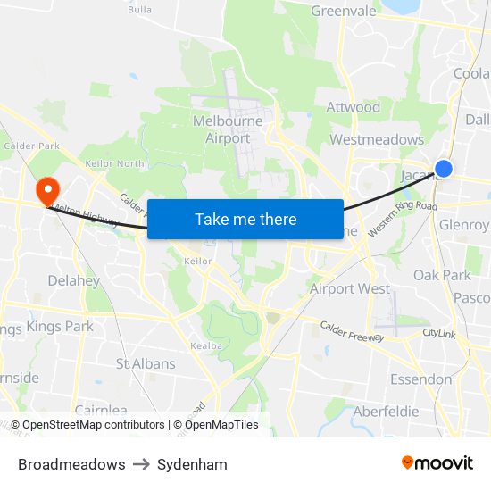 Broadmeadows to Sydenham map