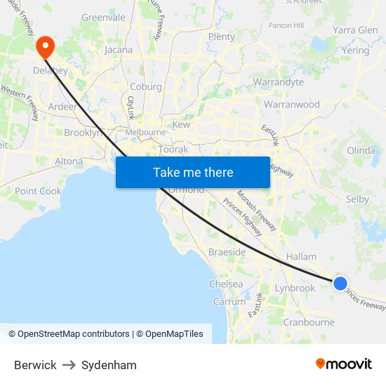 Berwick to Sydenham map