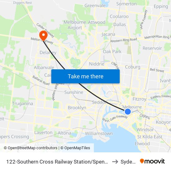 122-Southern Cross Railway Station/Spencer St (Melbourne City) to Sydenham map