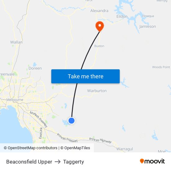 Beaconsfield Upper to Taggerty map