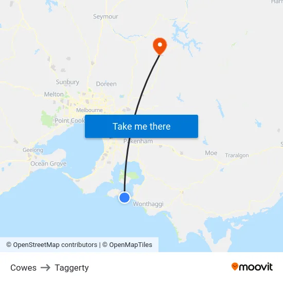 Cowes to Taggerty map