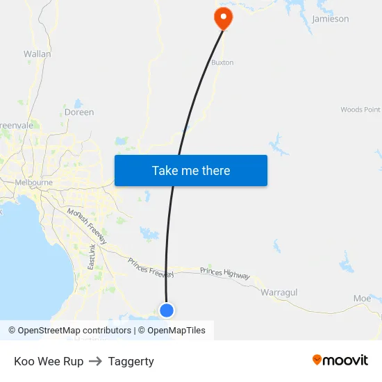 Koo Wee Rup to Taggerty map