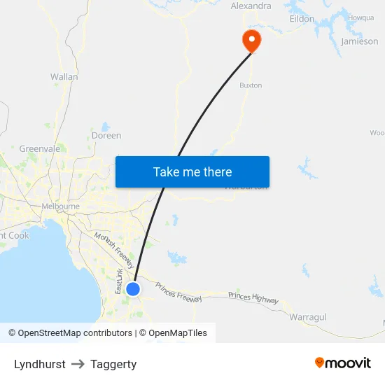 Lyndhurst to Taggerty map