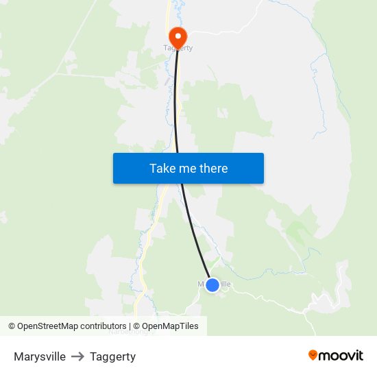 Marysville to Taggerty map