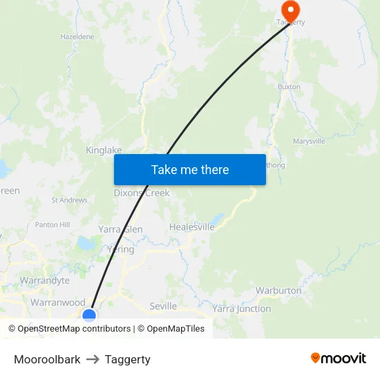 Mooroolbark to Taggerty map