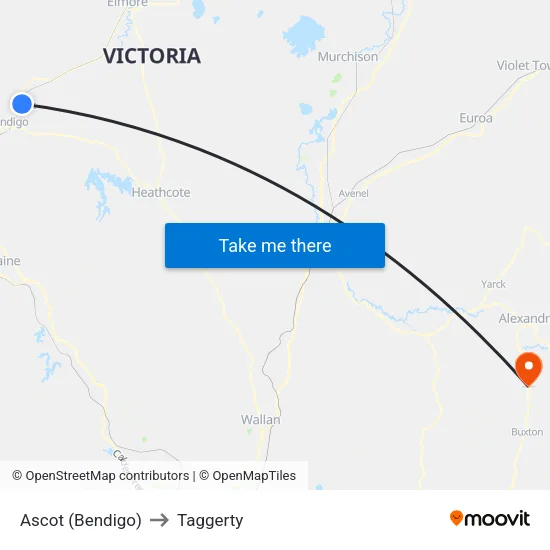 Ascot (Bendigo) to Taggerty map