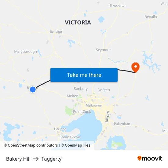 Bakery Hill to Taggerty map