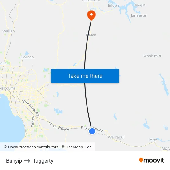 Bunyip to Taggerty map