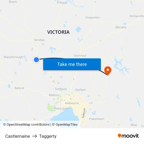 Castlemaine to Taggerty map