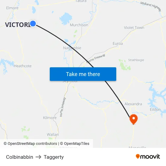 Colbinabbin to Taggerty map