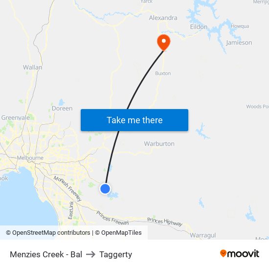 Menzies Creek - Bal to Taggerty map