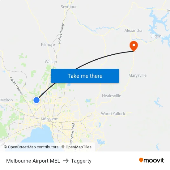 Melbourne Airport MEL to Taggerty map