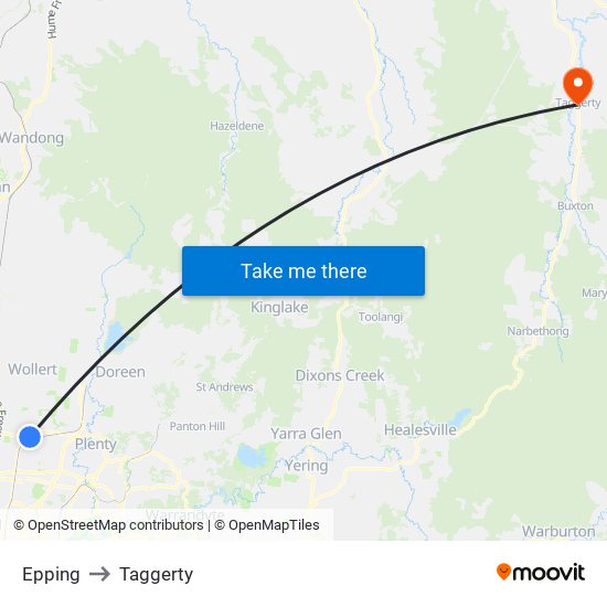 Epping to Taggerty map