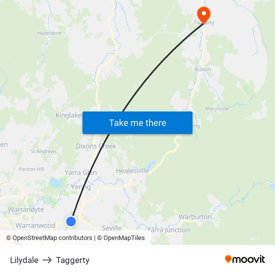 Lilydale to Taggerty map