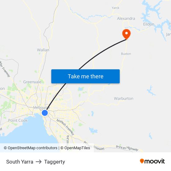 South Yarra to Taggerty map