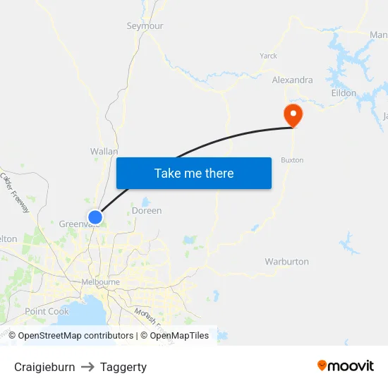 Craigieburn to Taggerty map