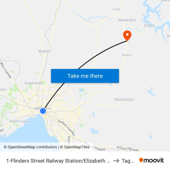 1-Flinders Street Railway Station/Elizabeth St (Melbourne City) to Taggerty map