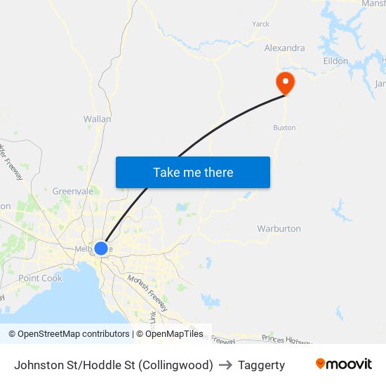 Johnston St/Hoddle St (Collingwood) to Taggerty map