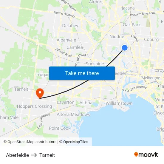 Aberfeldie to Tarneit map