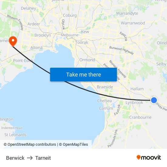 Berwick to Tarneit map