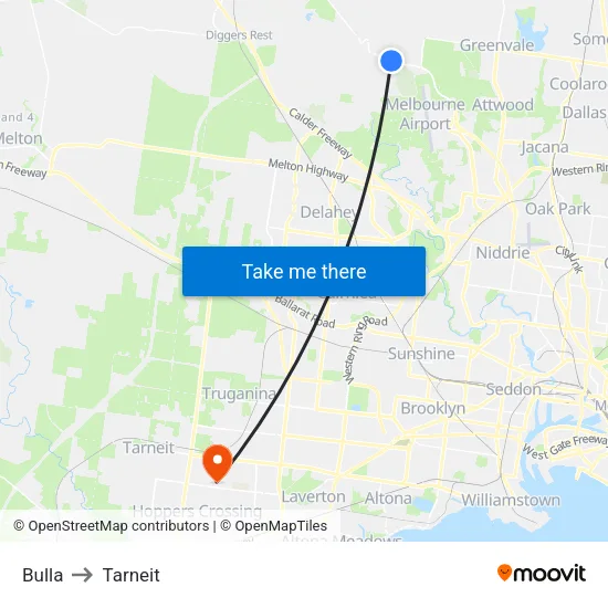 Bulla to Tarneit map