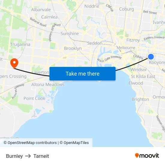 Burnley to Tarneit map