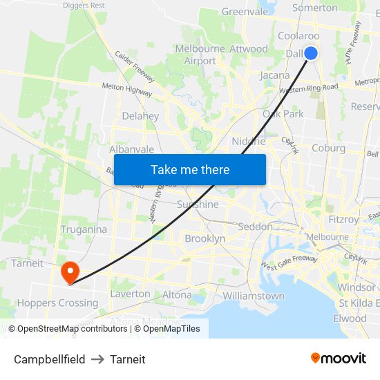 Campbellfield to Tarneit map