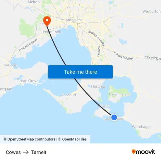 Cowes to Tarneit map